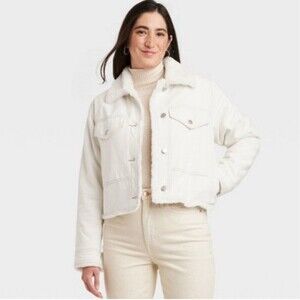 Women's Faux Fur Lined Trucker Jacket - Universal Thread Ivory Small
